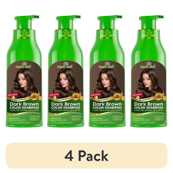 (4 pack) Herbishh Dark Brown Hair Color Shampoo 500ml – 3-in-1 Grey Coverage + Hair Dryer Diffuser for Curly & Wavy Hair Styling