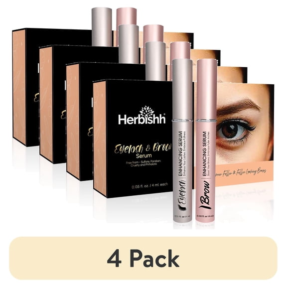 (4 pack) Herbishh Eyelash & Eyebrow Enhancing Serum Combo – Complete Eye Care Growth Formula for Fuller Lashes & Brows, Safe for Lash Extensions, Growth Serum, Fragrance-Free, 0.135 fl. oz each