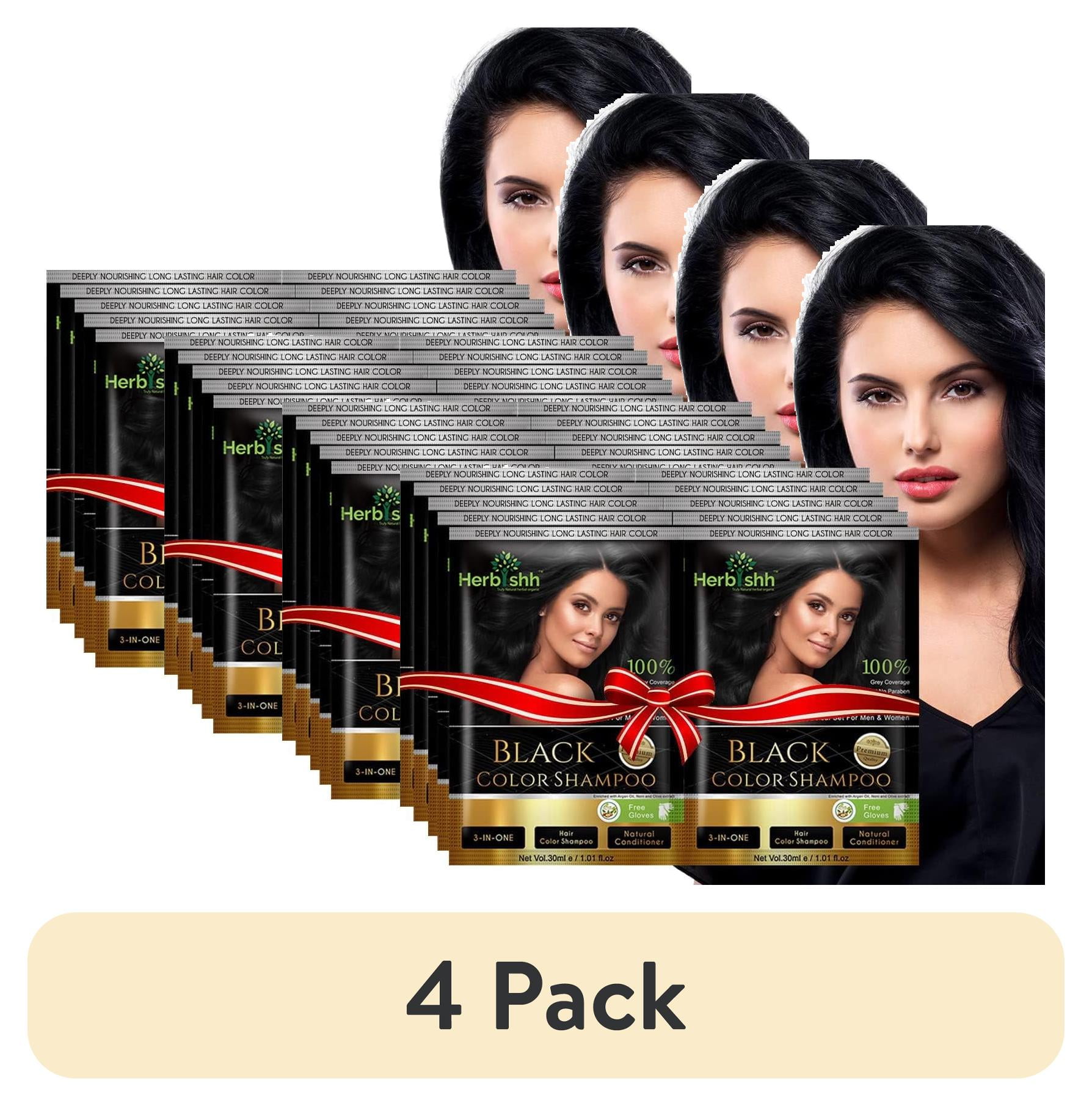 (4 pack) Herbishh Hair Color Shampoo for Gray Hair, Men & Women, Travel Size, 10+1 Pack (Black 30 ml)