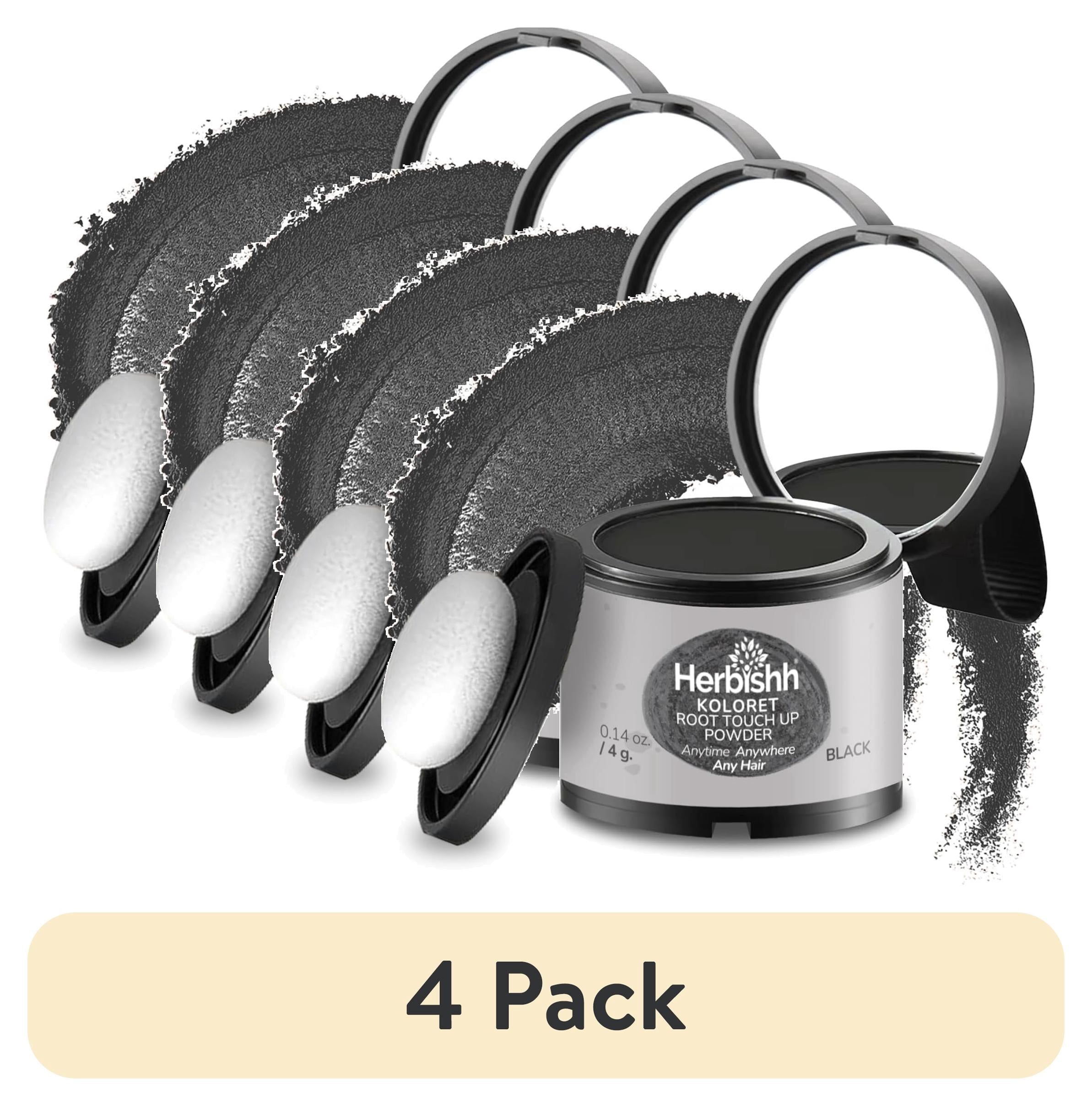 (4 pack) Koloret Root Touch Up Powder– Natural Black Powder for Women & Men, Instant Root Cover Up for Gray Coverage, Hairline Concealer for Thinning Hair & Bald Spots, Water-Resistant & Smudge-Proof, 4g