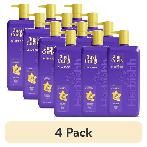 (4 pack) Herbishh Just Curls Shampoo & Conditioner with Deep Conditione, Paraben-free & Vegan for Women & Men , 16.91 fl.oz