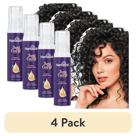 (4 pack) Herbishh Just Curls Weightless Hair Mousse (69g), Volumizing Mousse for Curly & Wavy Hair, Anti-Frizz Styling Foam Mousse, Flexible Hold, Hydrating & Non-Sticky, Travel-size Aerosol Product