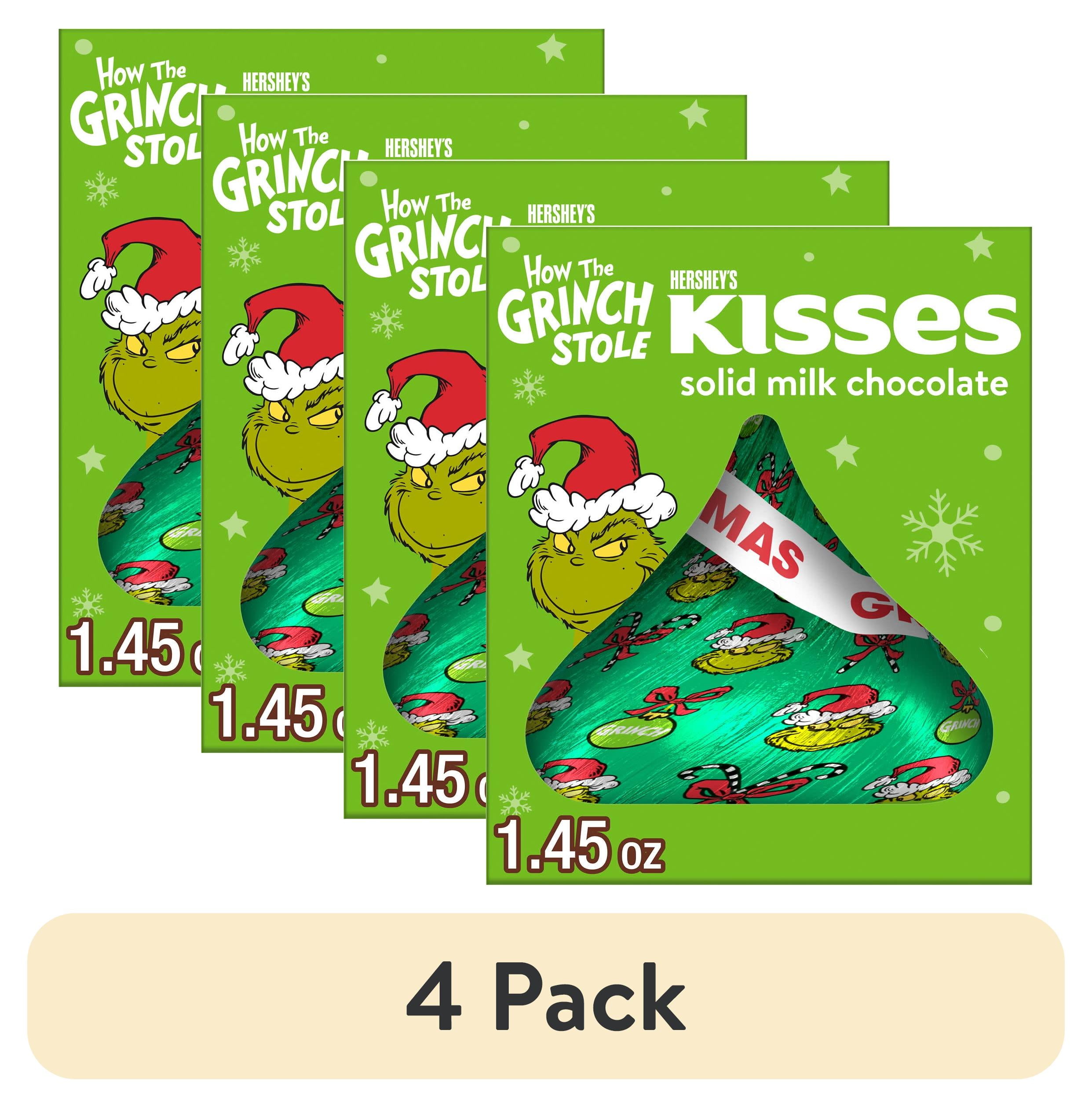 (4 pack) Hershey's Kisses Grinch Solid Milk Chocolate Christmas Candy Stocking Stuffers, Gift Box 1.45 oz
