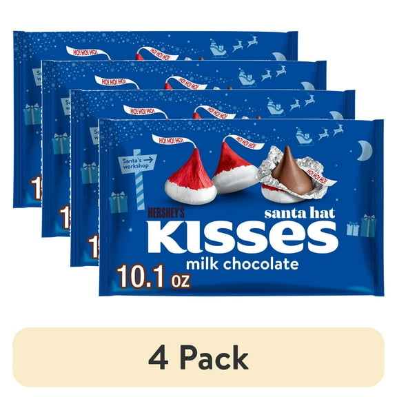 (4 pack) Hershey's Kisses Milk Chocolate Santa Hat Christmas Holiday Candy, Bag 10.1 oz
