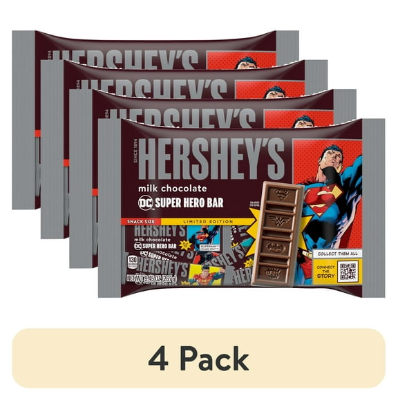 (4 pack) Hershey's Milk Chocolate Snack Size DC Super Hero, Halloween Candy Bars Bag, 9.45 oz