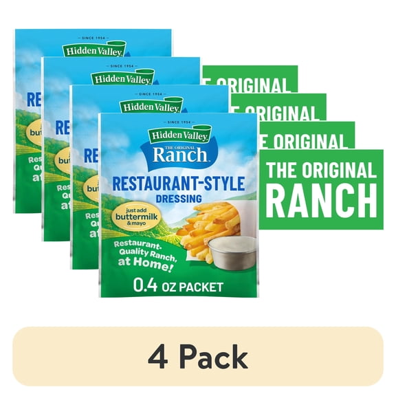 (4 pack) Hidden Valley Restaurant-Style Buttermilk Ranch Salad Dressing and Seasoning Mix, 0.4 oz