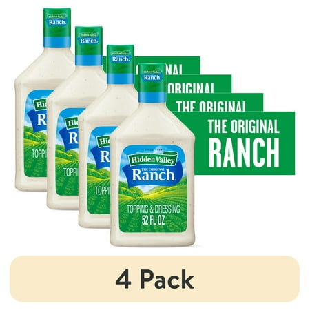 (4 pack) Hidden Valley Original Ranch Salad Dressing & Topping, Gluten Free, Keto-Friendly, Bulk Food, 52 fl oz Bottle