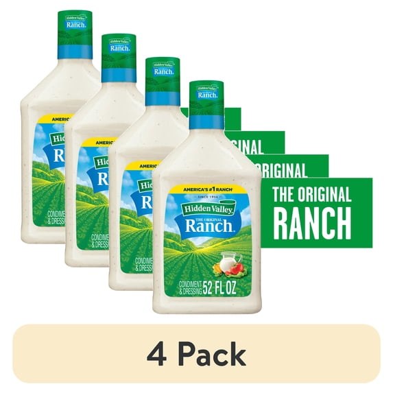 (4 pack) Hidden Valley Original Ranch Salad Dressing & Topping, Keto-Friendly, Bulk Food, 52 fl oz Bottle
