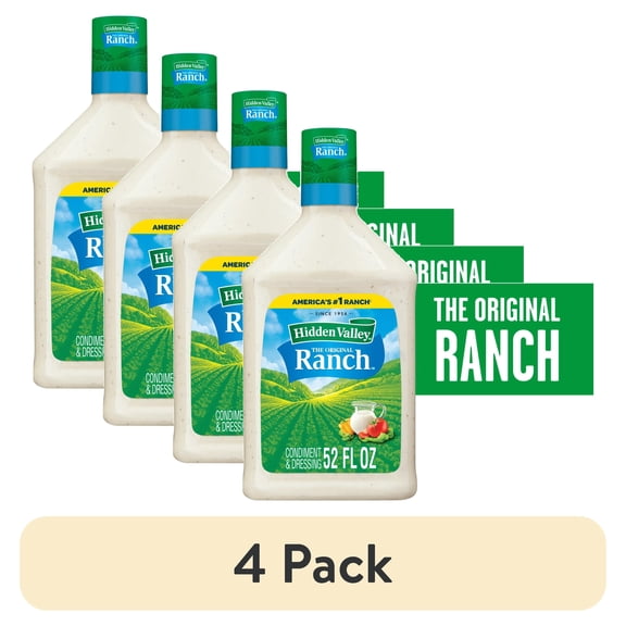 (4 pack) Hidden Valley Original Ranch Salad Dressing & Topping, Keto-Friendly, Bulk Food, 52 fl oz Bottle