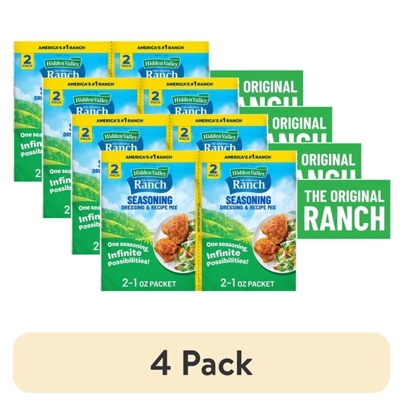 (4 pack) Hidden Valley Gluten Free Original Ranch Salad Dressing and Seasoning Mix, 1 oz, 2 pack