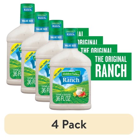(4 pack) Hidden Valley Gluten Free Keto-Friendly Original Ranch Salad Dressing and Topping, 36 fl oz Bottle