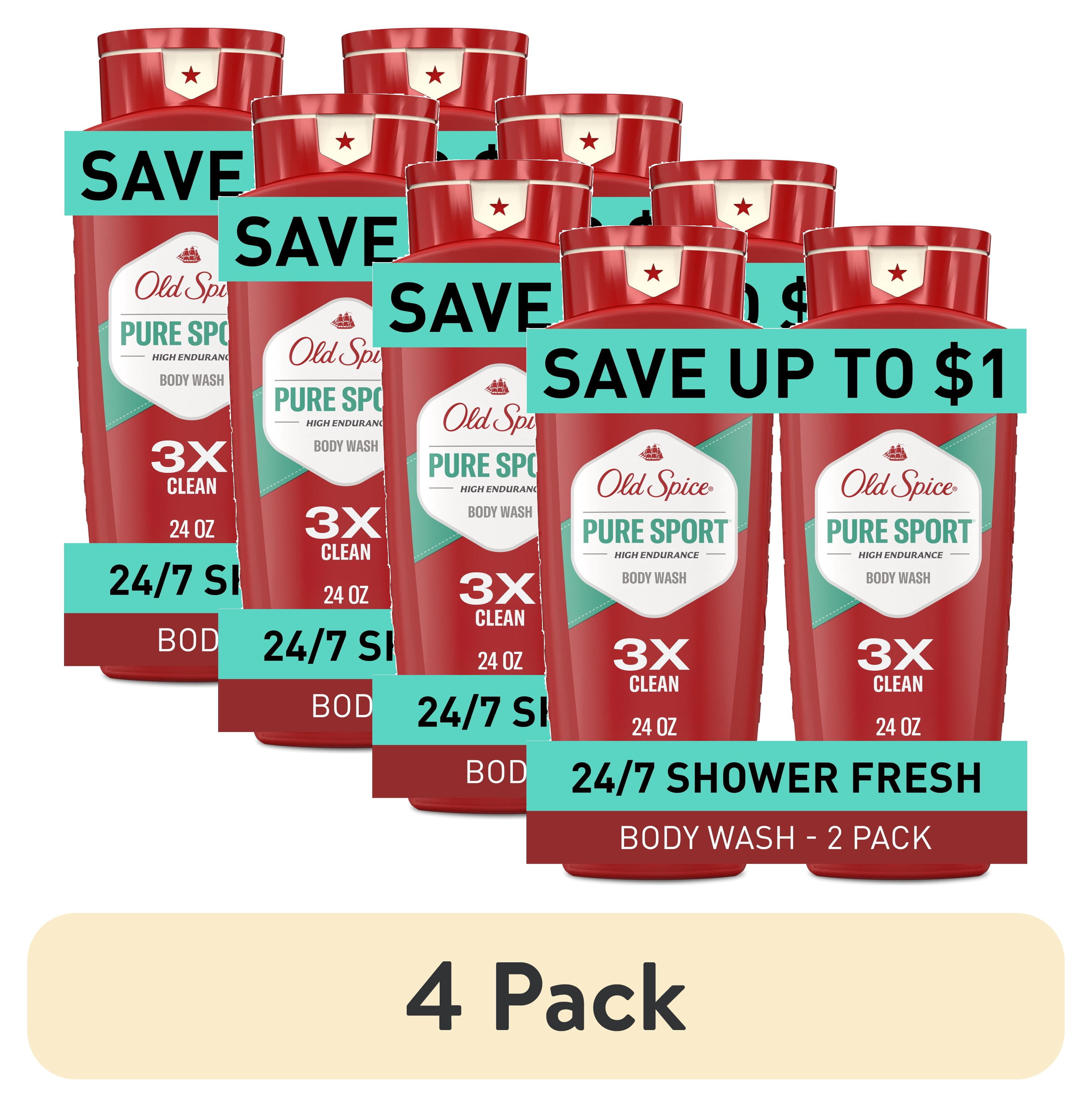 (4 pack) Old Spice High Endurance Body Wash for Men, Pure Sport Scent, 24 FL OZ (709 mL) Twin Pack