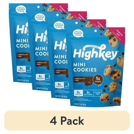 (4 pack) HighKey Chocolate Chip Mini Cookies, Gluten-Free, 3 oz