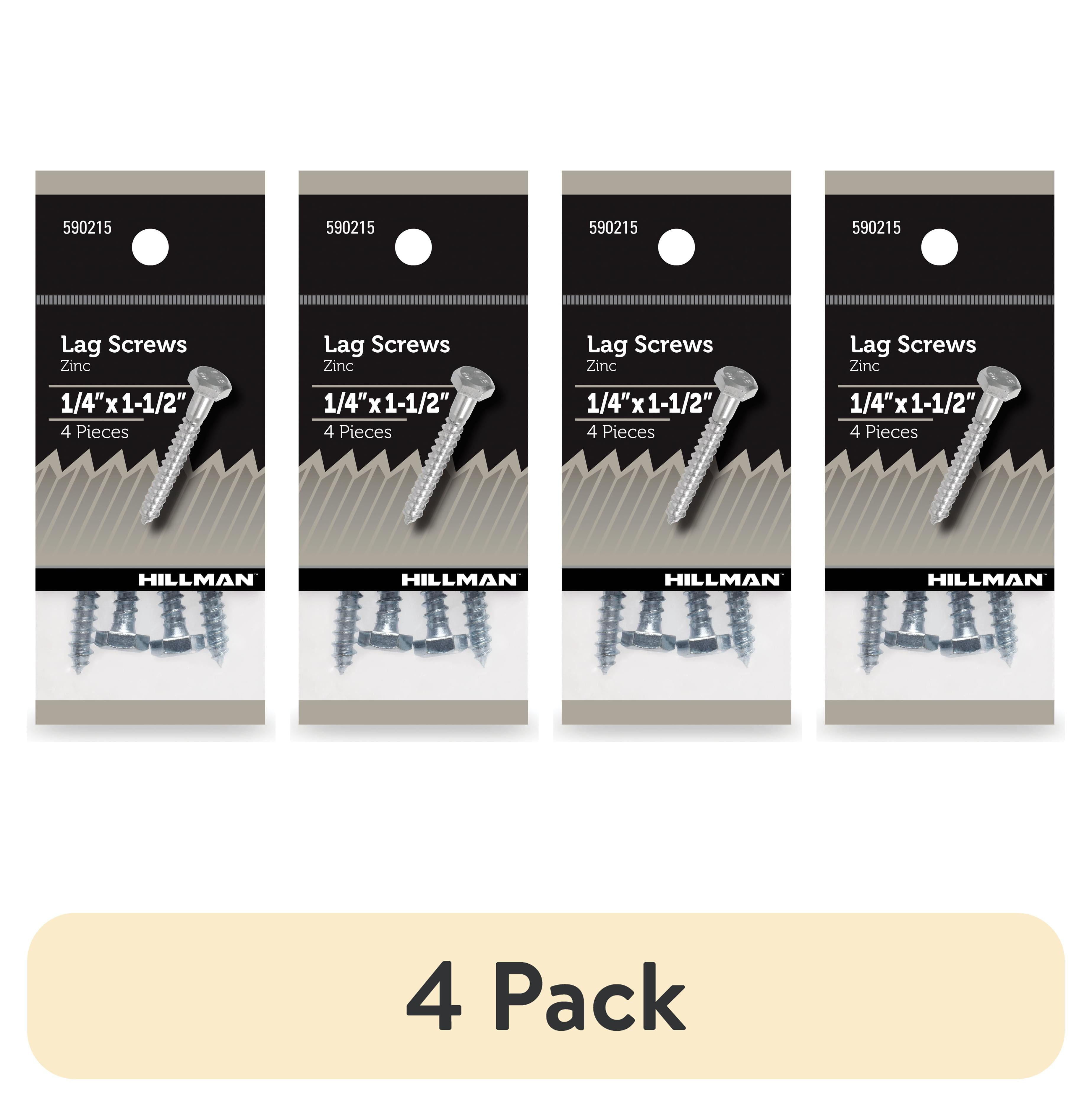 (4 pack) Hillman Lag Screws, 1/4" x 1-1/2", Steel, Zinc, Interior Screws, Hex, Silver, 4 pack