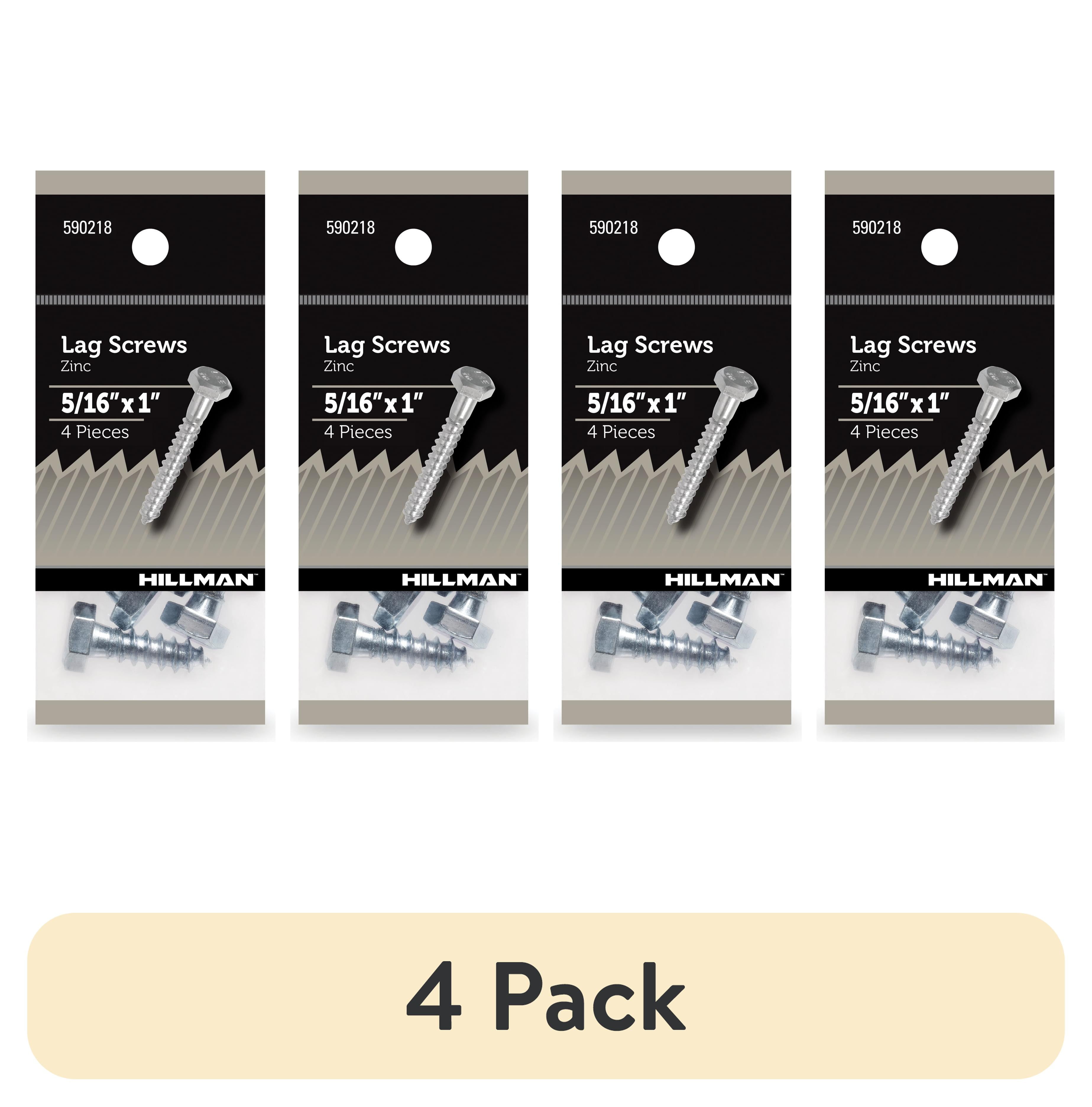 (4 pack) Hillman Lag Screws, 5/16" x 1", Zinc Plated, Steel, Pack of 4
