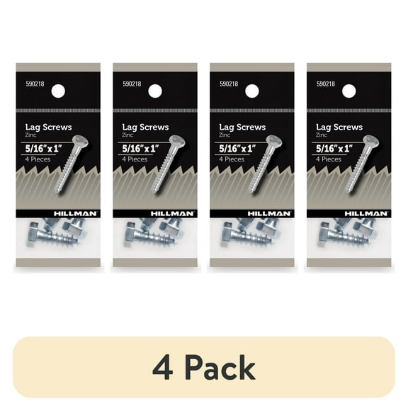 (4 pack) Hillman Lag Screws, 5/16" x 1", Zinc Plated, Steel, Pack of 4