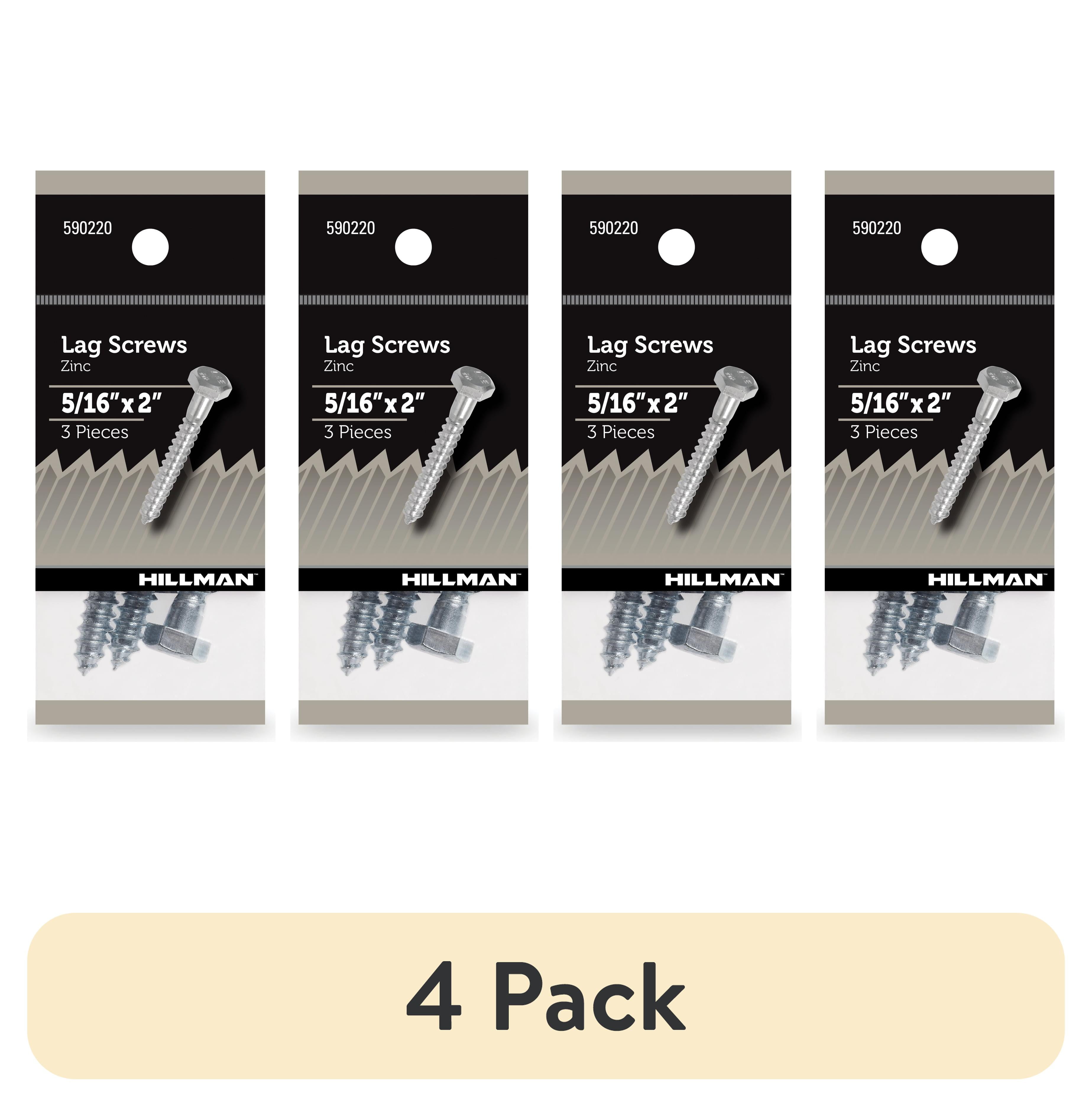 (4 pack) Hillman Lag Screws, 5/16" x 2", Steel, Zinc, Interior Screws, Hex Drive, Silver, 3 pack