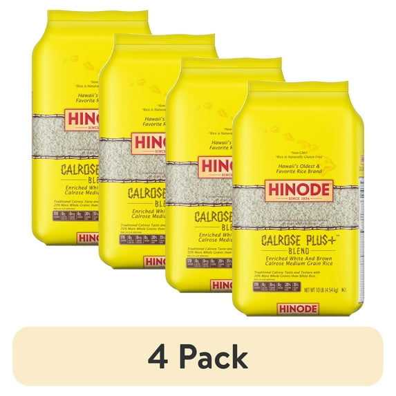 (4 pack) Hinode Calrose Plus+ Blend White & Brown Calrose Rice, Medium Grain, 10 lb Bag – Non-GMO, Gluten-Free Pantry Staple