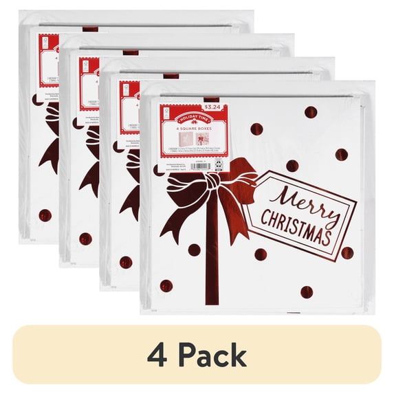 (4 pack) Holiday Time White Merry Christmas Square Boxes 4 Count