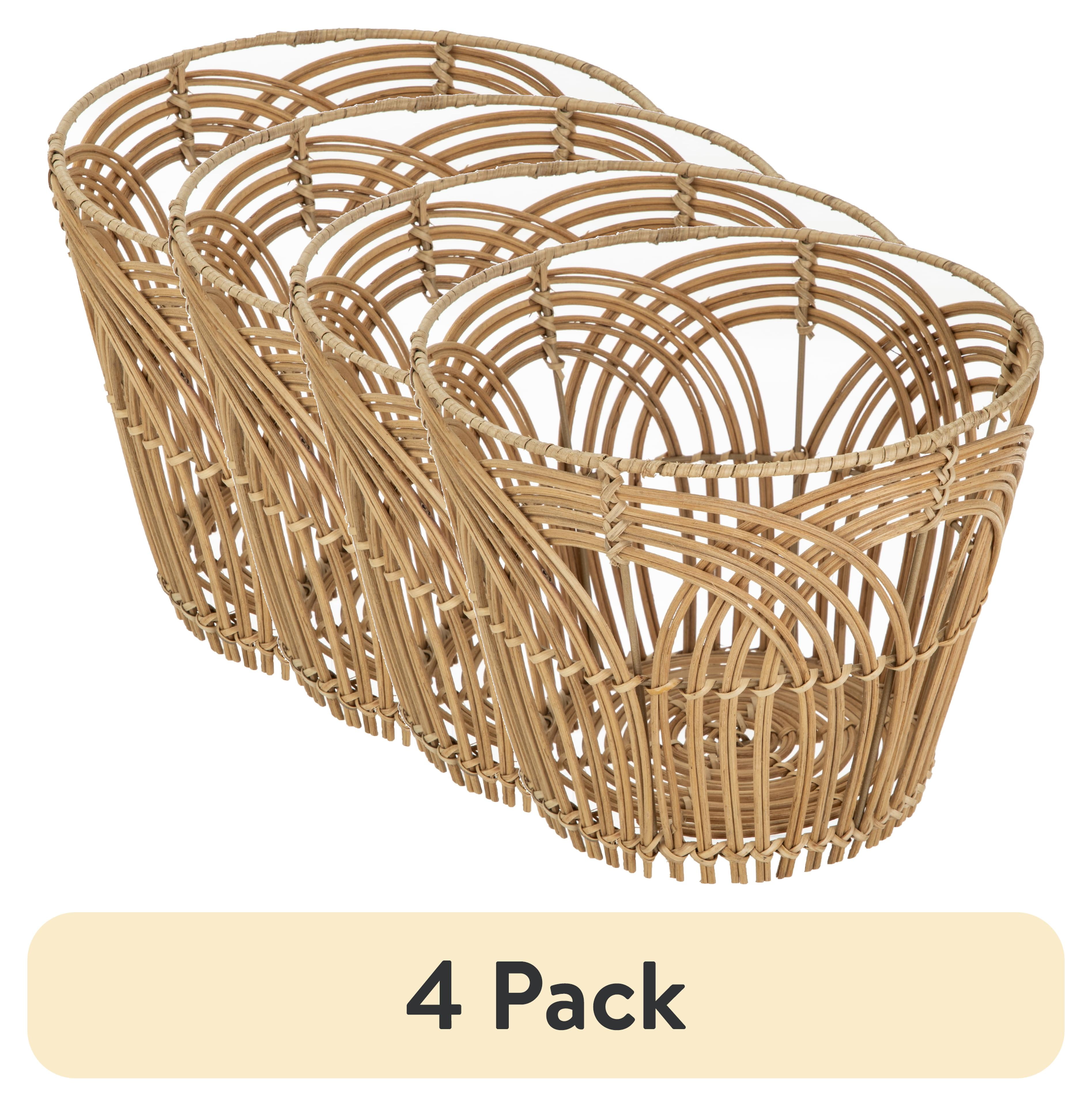 (4 pack) Homezone Handwoven Natural Rattan Basket with Modern Weave, Round