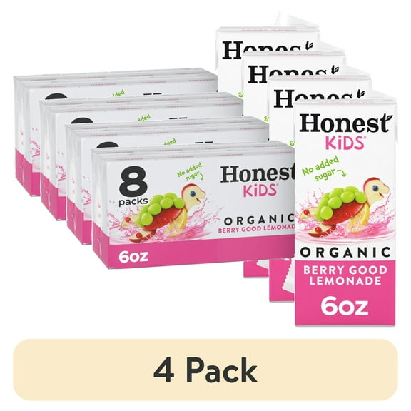 (4 pack) Honest Kids Organic Berry Good Lemonade Fruit Juice, 6 fl oz, 8 Juice Boxes
