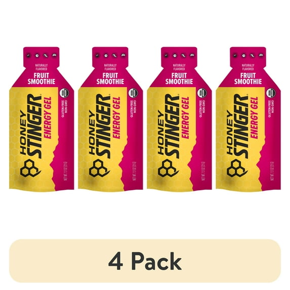 (4 pack) Honey Stinger Organic Gluten-Free Energy Gel, Fruit Smoothie, 1.1 oz, 1 Count