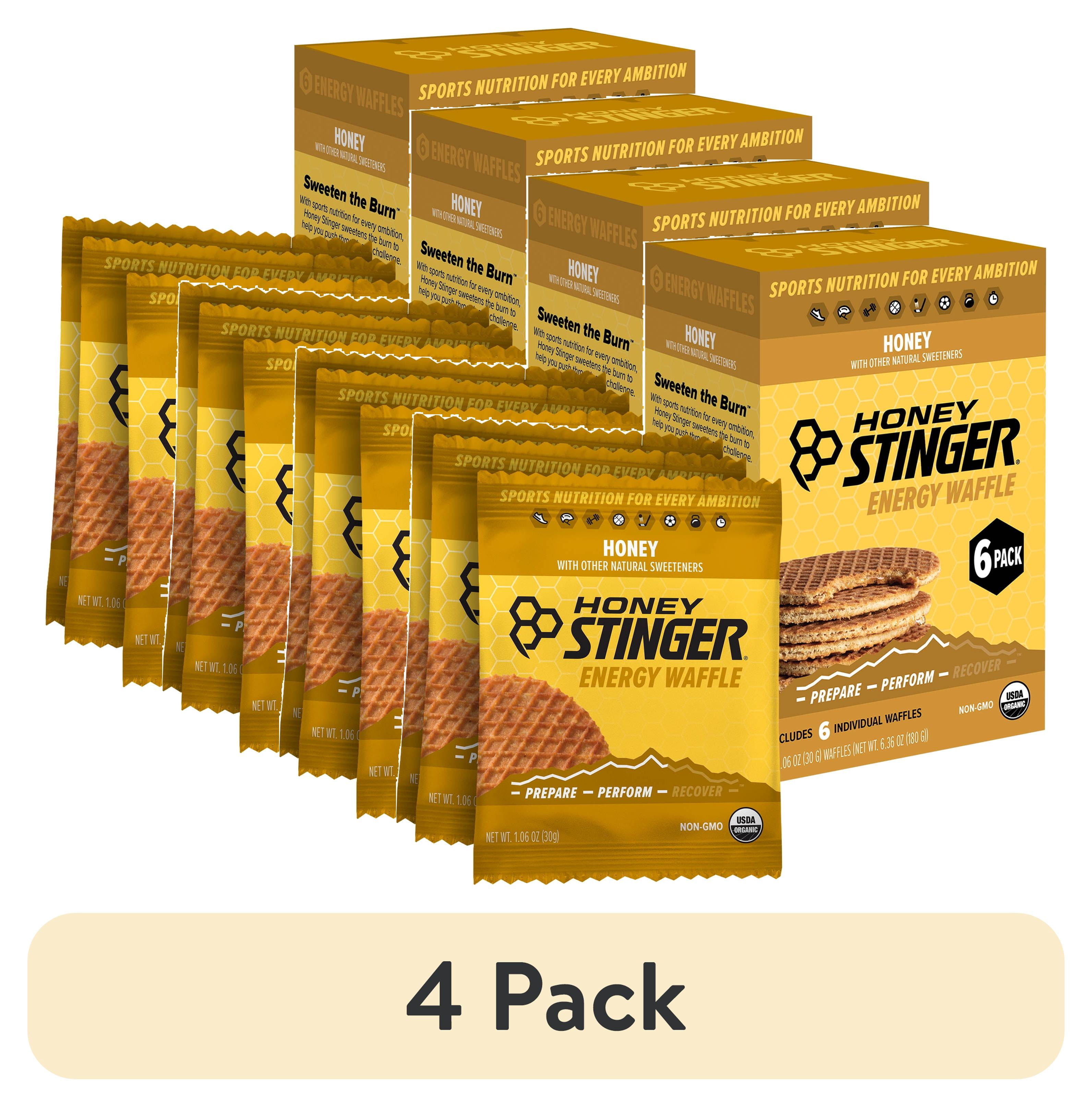 (4 pack) Honey Stinger Organic Energy Waffle Snack, Honey, 1.06 oz, 6 Count Box