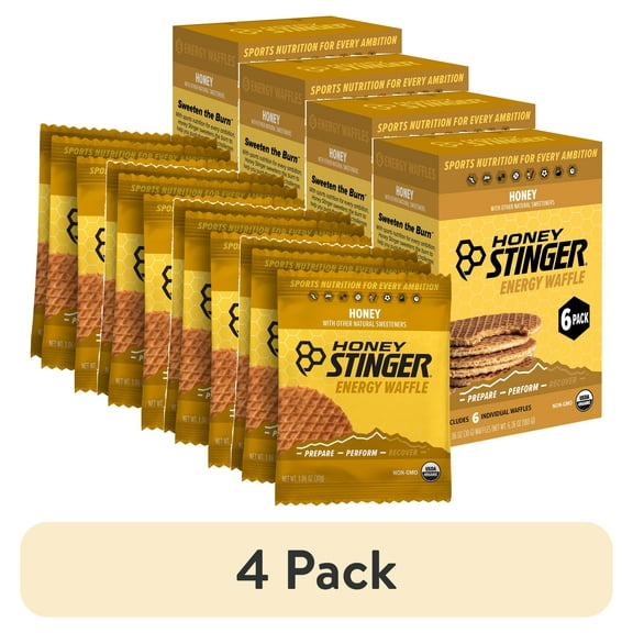 (4 pack) Honey Stinger Organic Energy Waffle Snack, Honey, 1.06 oz, 6 Count Box