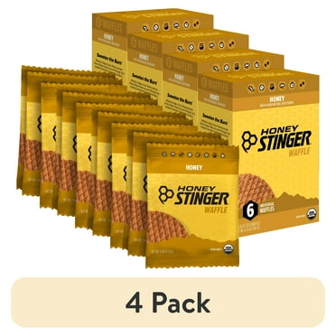 (4 pack) Honey Stinger Organic Energy Waffle Snack, Honey, 1.06 oz, 6 Count Box