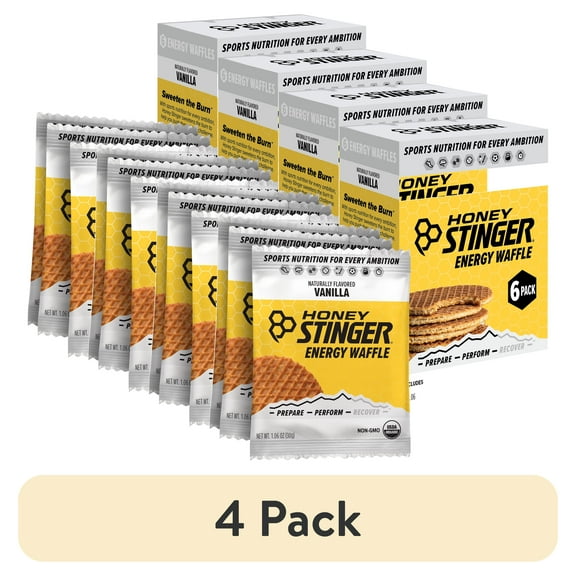 (4 pack) Honey Stinger Organic Energy Waffle Snack, Vanilla, 1.06 oz, 6 Count Box