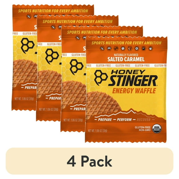 (4 pack) Honey Stinger Organic Gluten-Free Energy Waffle Snack, Salted Caramel, 1.06 oz, 1 Count