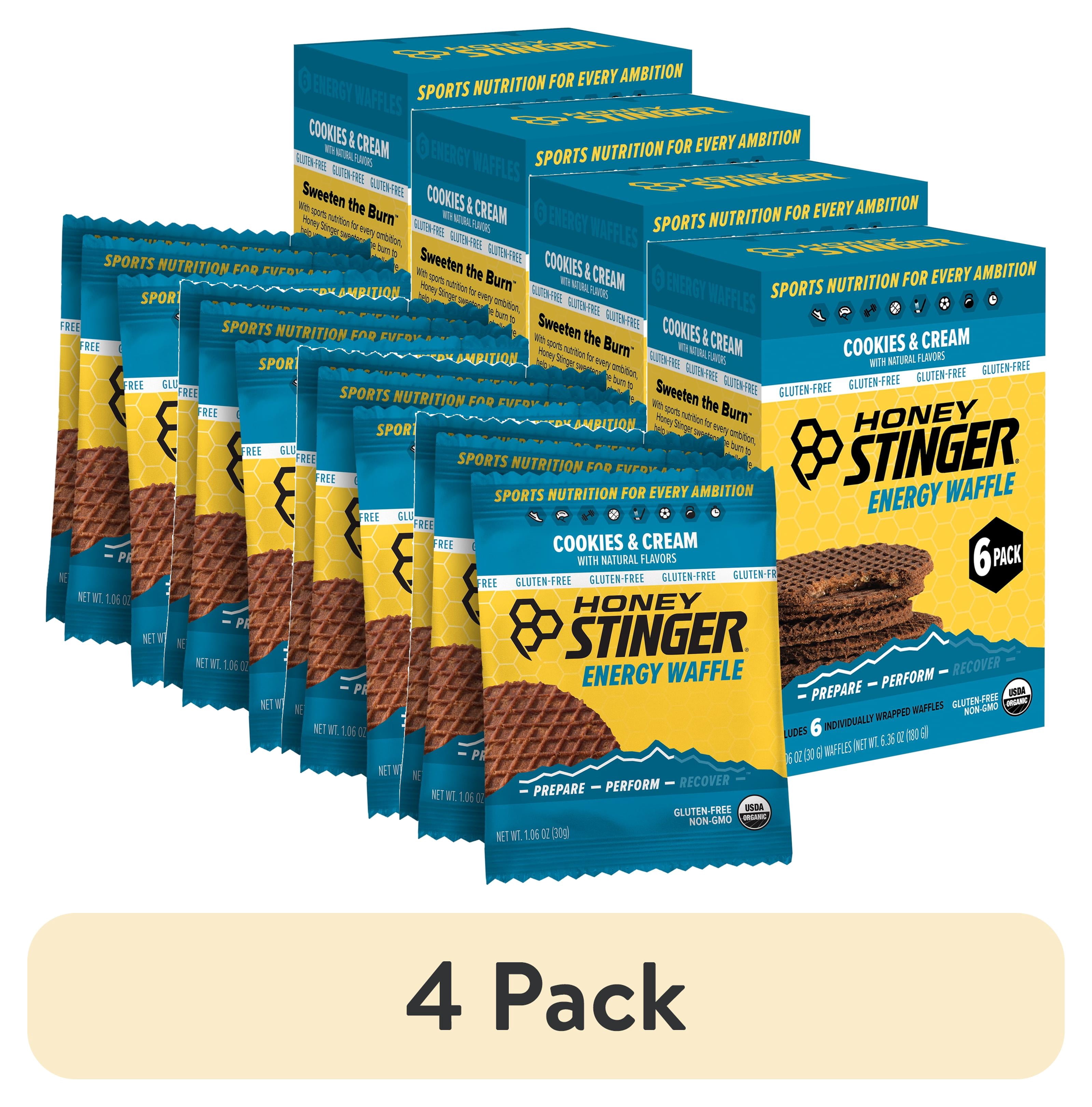 (4 pack) Honey Stinger Organic Gluten-Free Energy Waffle Snack, Cookies & Cream, 1.06 oz, 6 Count
