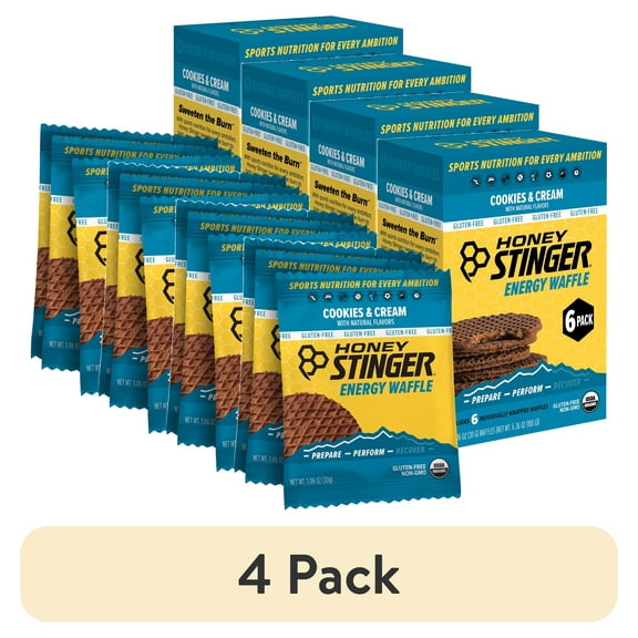 (4 pack) Honey Stinger Organic Gluten-Free Energy Waffle Snack, Cookies & Cream, 1.06 oz, 6 Count