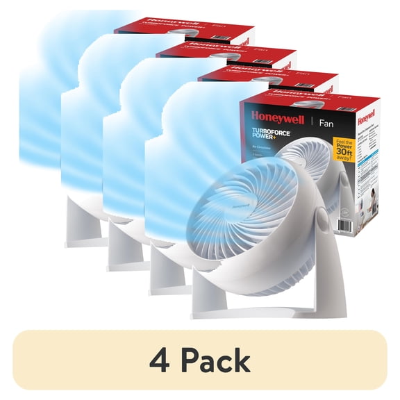 (4 pack) Honeywell 10 White Turbo Force Power Table Fan, 30ft. Air Circulation Power, 3 Speed, 90 Pivot, HPF820WWM
