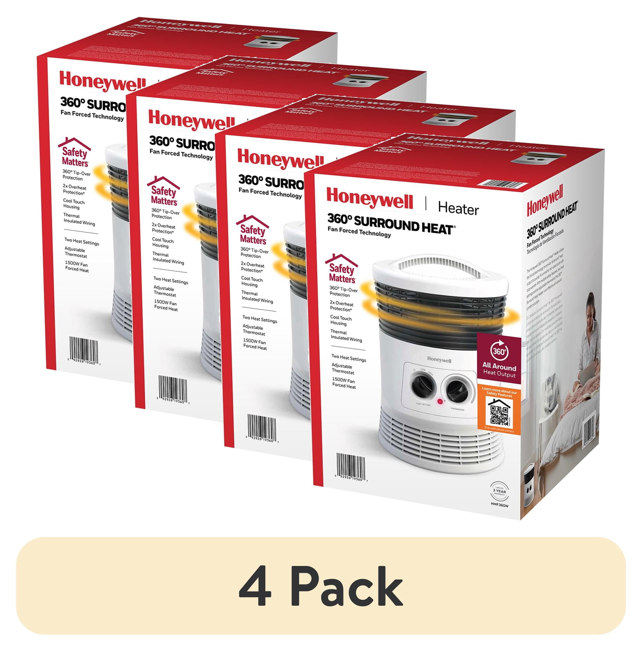 (4 pack) Honeywell 360 Surround Space Heater for Indoor Use, Small Electric Space Heater, White, HHF360W