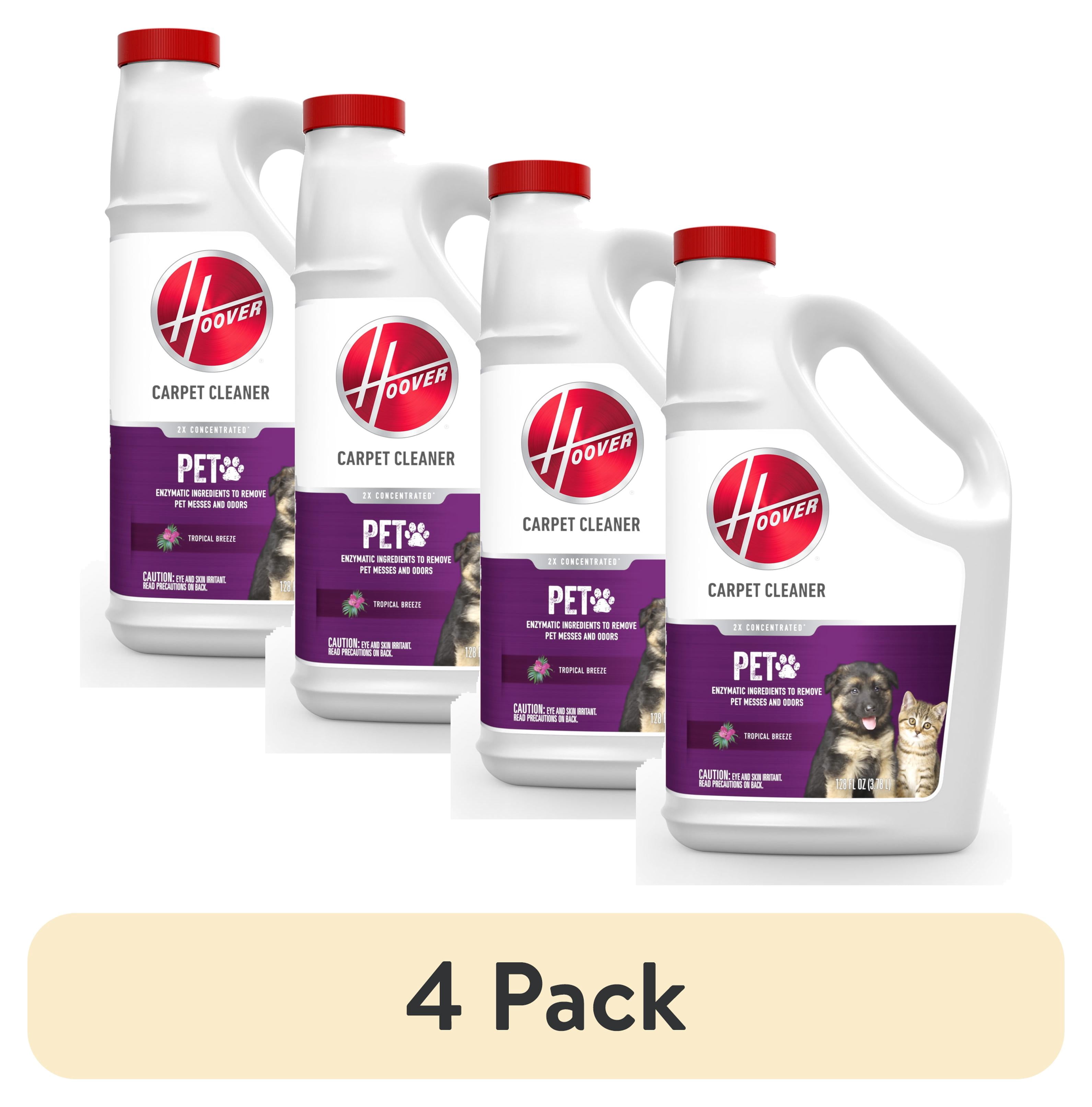 (4 pack) Hoover Pet Carpet Cleaner Solution, Tropical Breeze Scent, for Carpet and Upholstery, Pet Stain and Odor Remover, Enzymatic Ingredients, AH30935, 128 fl oz.