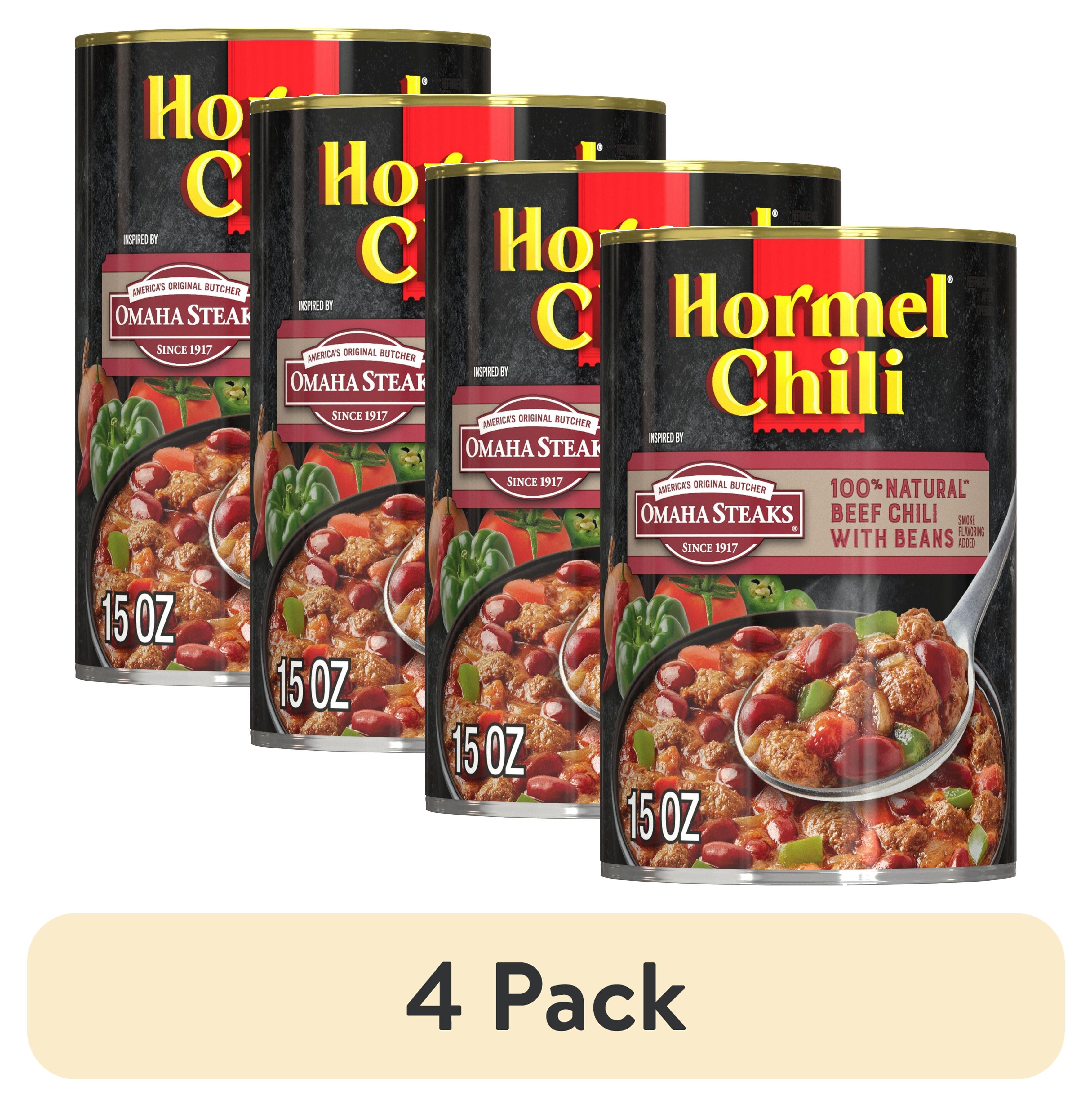 (4 pack) Hormel Chili Omaha Steaks Beef Chili With Beans, 100% Natural, Canned Chili, Shelf Stable 15 oz Can
