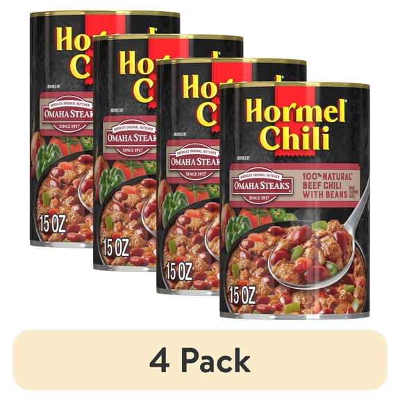 (4 pack) Hormel Chili Omaha Steaks Beef Chili With Beans, 100% Natural, Canned Chili, Shelf Stable 15 oz Can