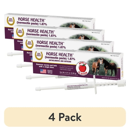 (4 pack) Horse Health (ivermectin paste) 1.87%, Equine Dewormer, up to 1,250 lbs 0.21 Ounces