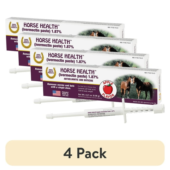 (4 pack) Horse Health (ivermectin paste) 1.87%, Equine Dewormer, up to 1,250 lbs 0.21 Ounces