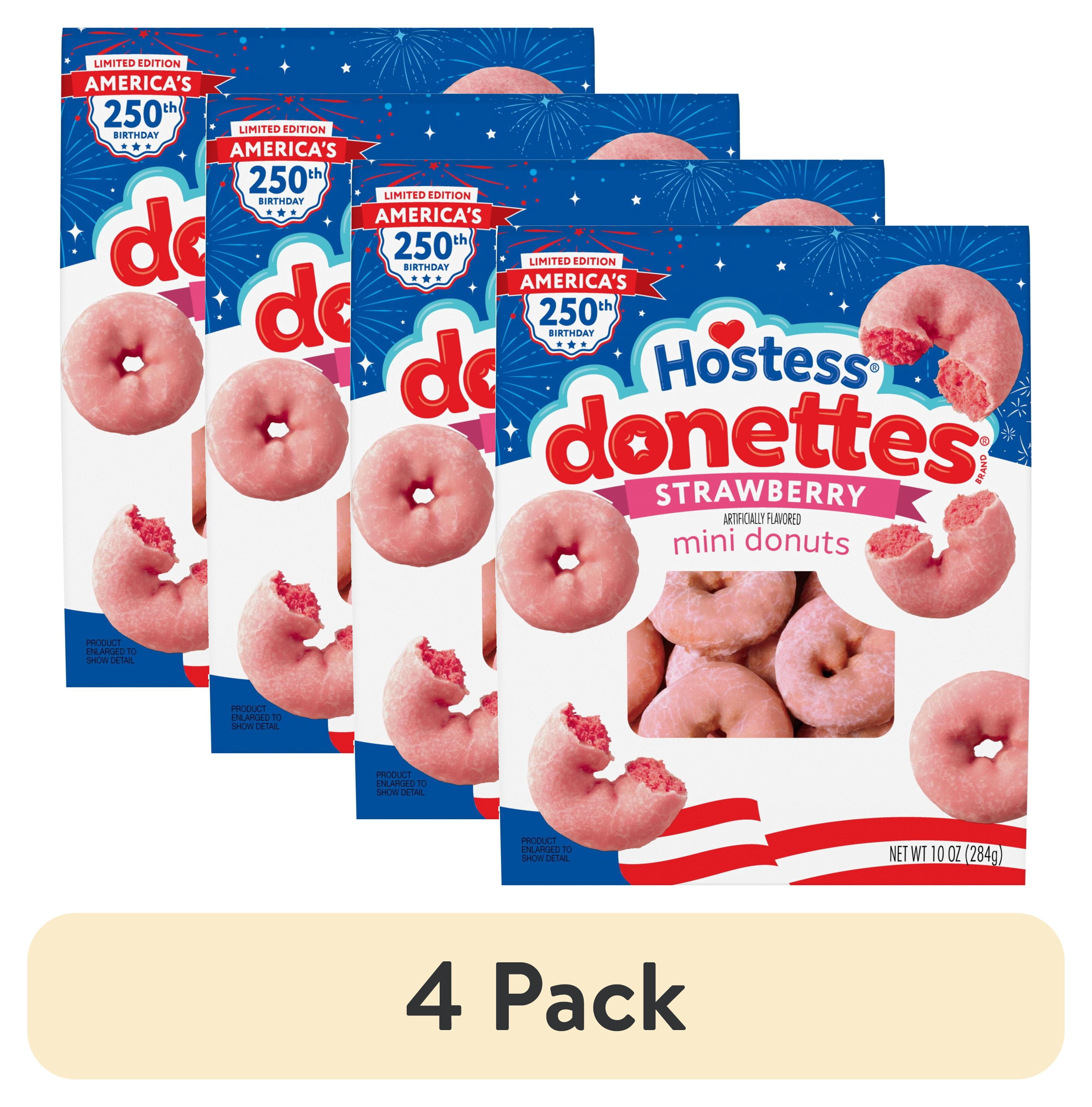 (4 pack) Hostess Donettes, Strawberry Artificially Flavored Mini Donuts, 10 oz Bag