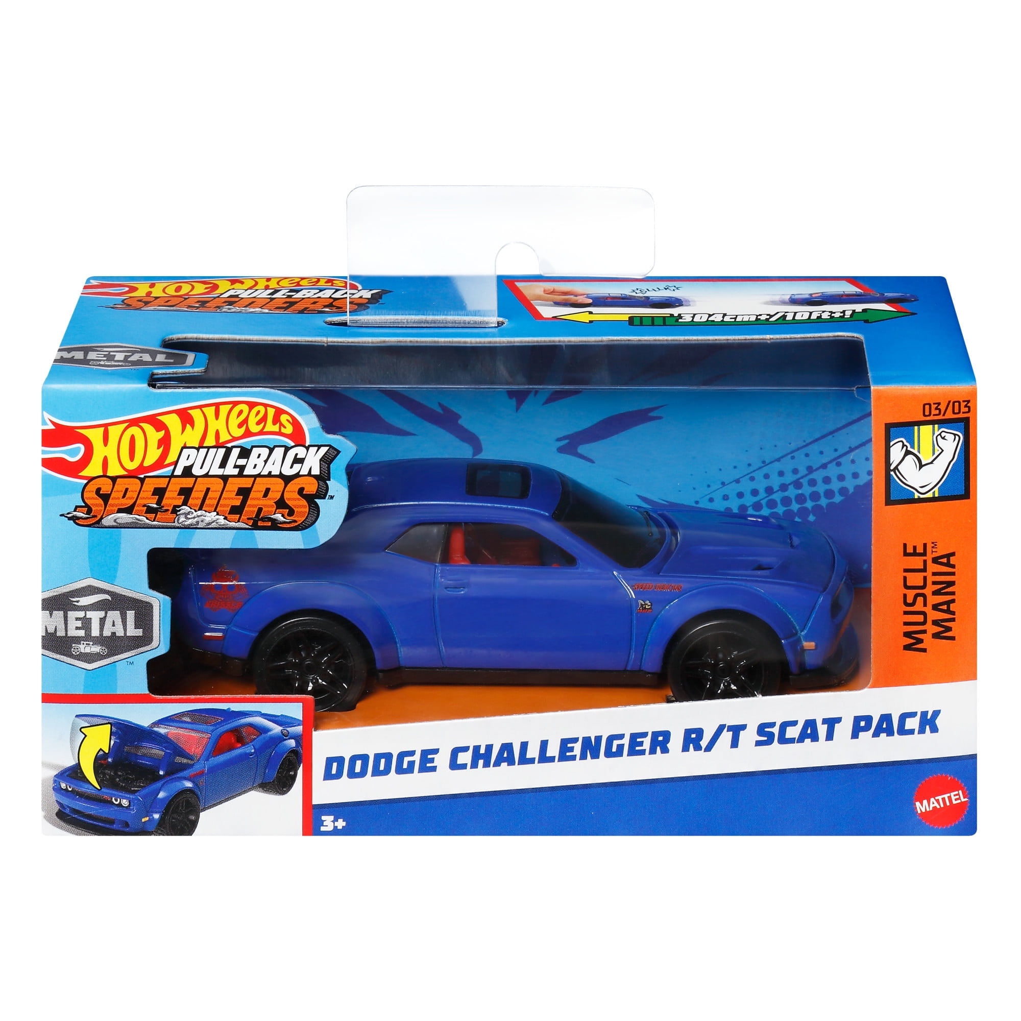 (4 pack) Hot Wheels® Pull-Back Speeders™ Toy Car in 1:43 Scale, Pull Car Backward & Release to Race