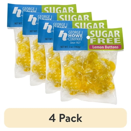 (4 pack) Howe Sugar Free Lemon Buttons Hard Candy, 5 oz, Bag