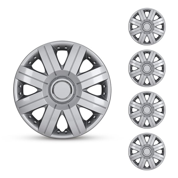 (4 pack) Hubcap Wheel Cover Replacement 15" Hub Caps Universal Wheel Rim Cover ABS Material Exterior Accessories Snap On Car Truck SUV -15-Inch, Silver, LACQUER