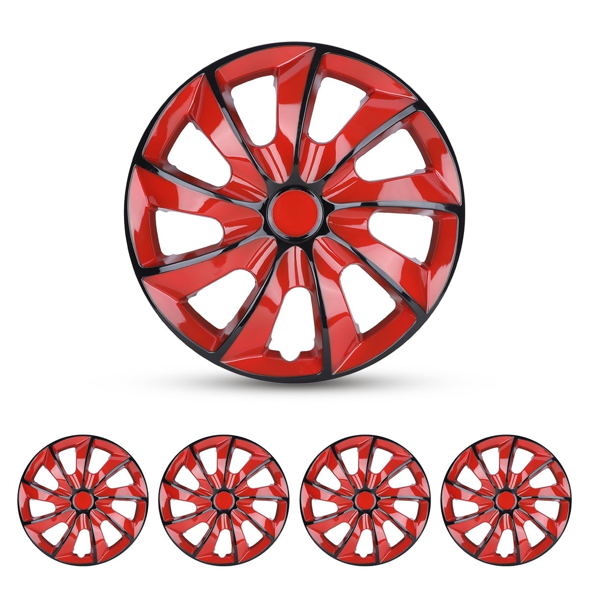 (4 Pack) Hubcap Wheel Cover Replacement 17" Hub Caps Universal Wheel Rim Cover ABS Material Exterior Accessories Snap on Car Truck SUV -17-inch,Black Lacquer & Red Lacquer