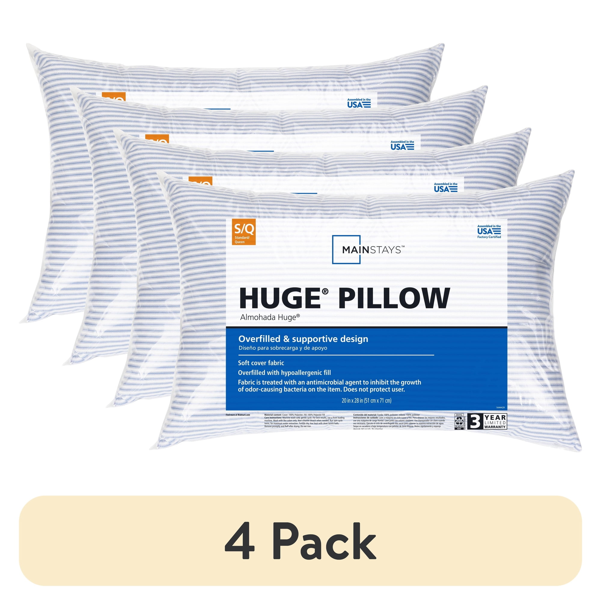 (4 pack) Huge Overfilled Queen Bed Pillow, , by Mainstays