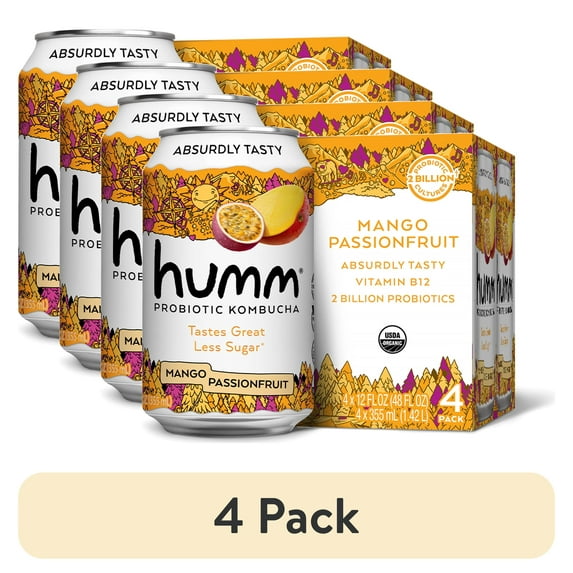 (4 pack) Humm Kombucha Mango Passionfruit - Organic, Vegan & GMO-Free (4 Pack)