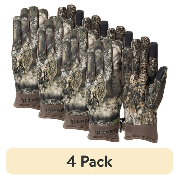 (4 pack) Huntworth Men's Gunner Midweight Hunting Gloves, Realtree APX, Size m/l