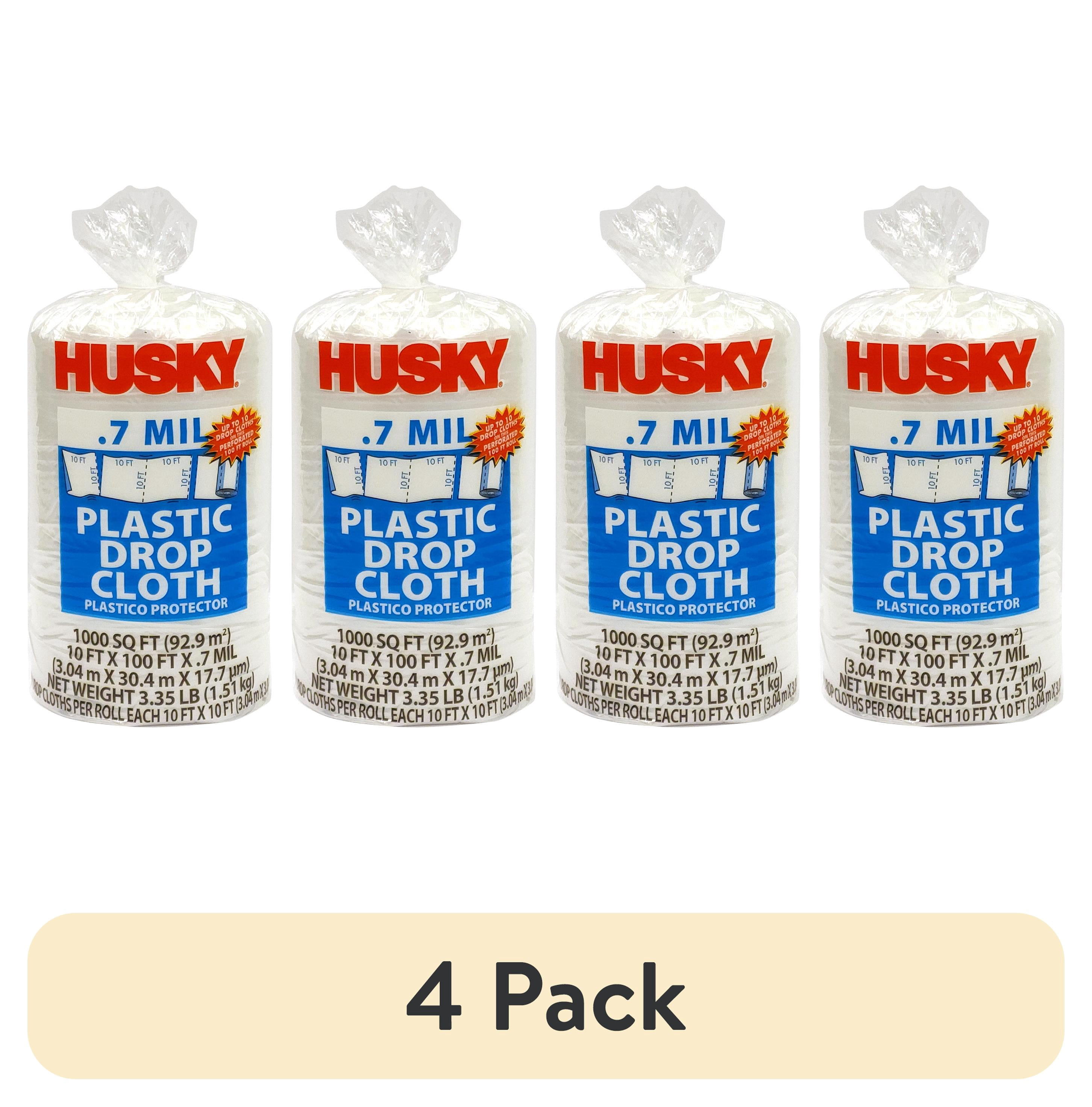 (4 pack) Husky 0.7 Mil Clear Plastic Drop Cloth, 10 ft. x 100 ft.