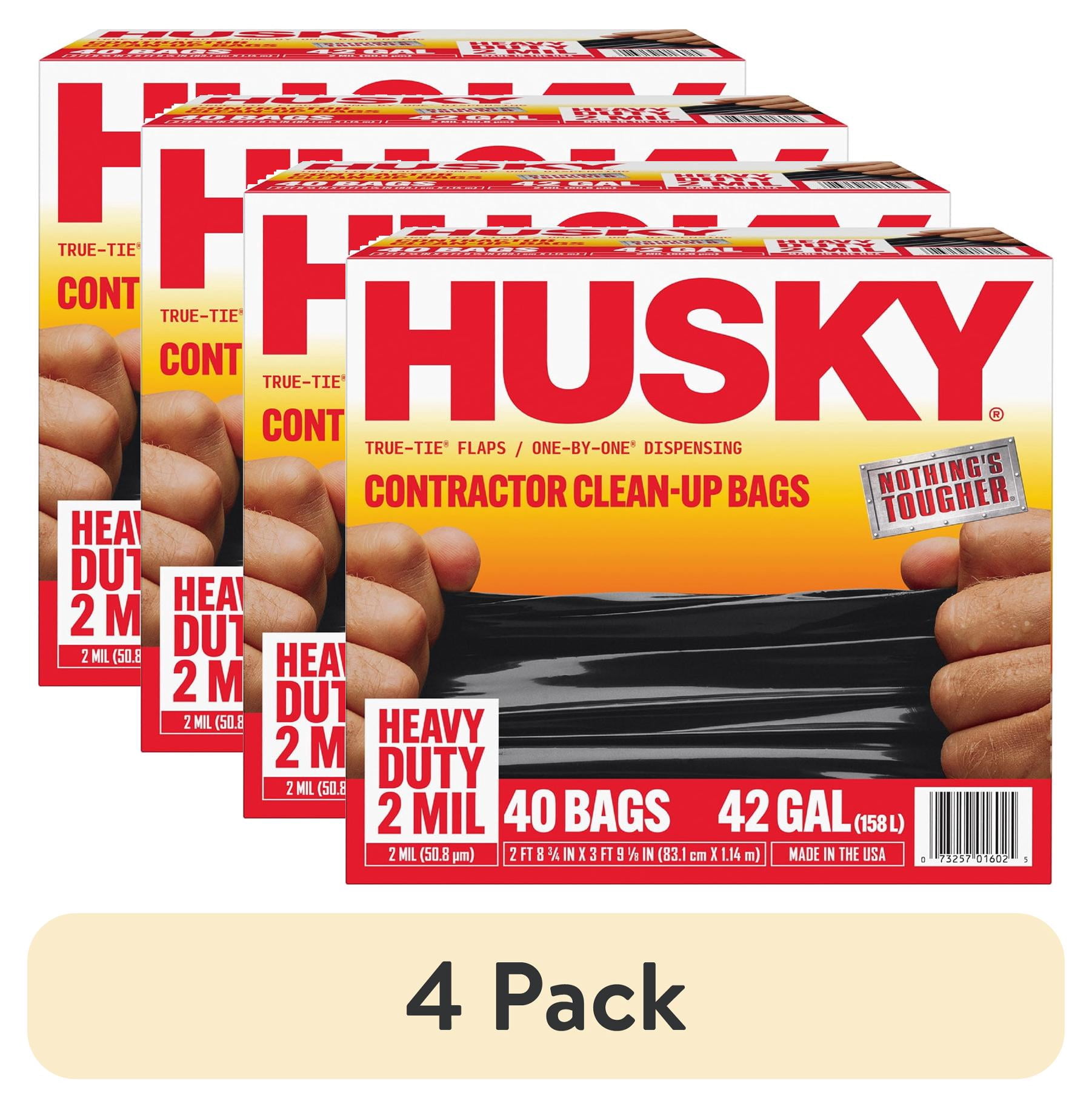 (4 pack) Husky 42 Gallon Heavy Duty 2 Mil Contractor Bags, 40 Bags